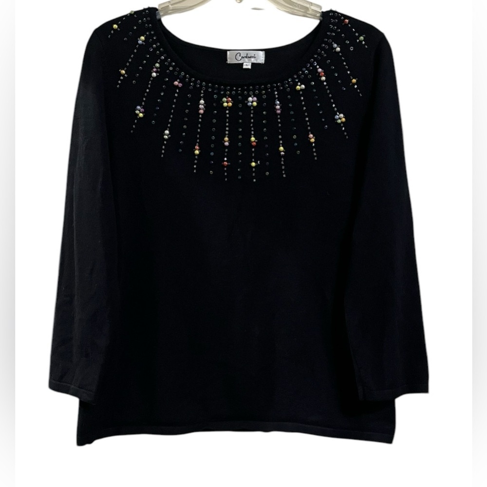 VINTAGE Carducci Black Embellished Beaded Front 3/4 Sleeves Size Large